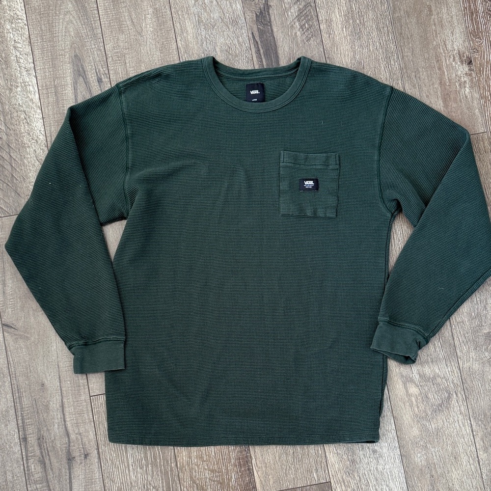 Vans Men's Forest Green Waffle Knit Long Sleeve with Chest Pocket